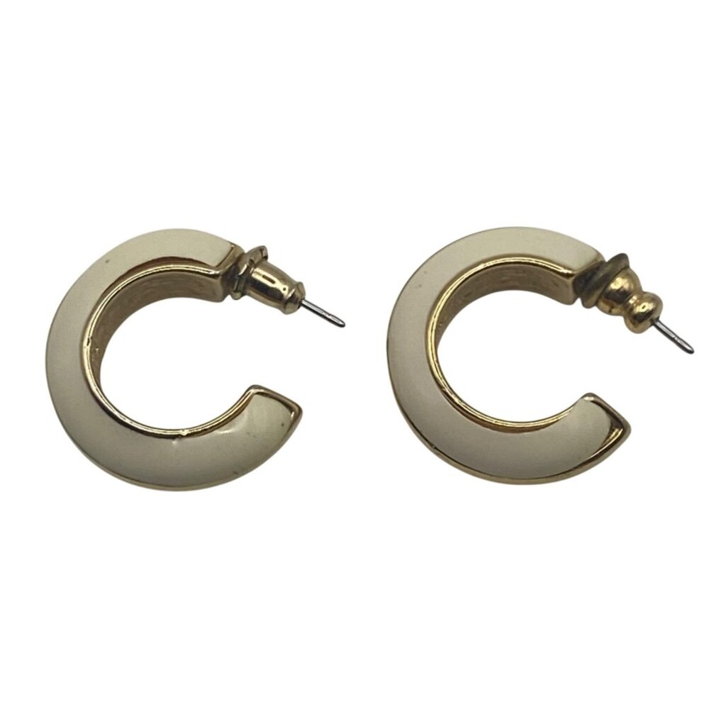 Vintage Trifari Ivory Gold-Tone Hoop Earrings Pierced Classic Puffy Corpcore - Picture 11 of 11